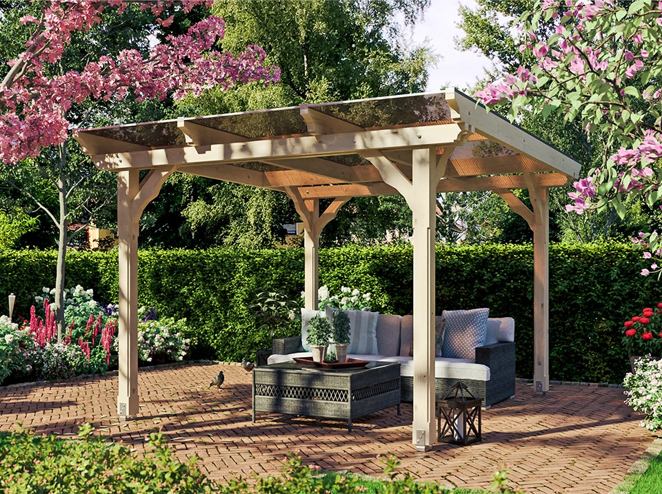 Pose d’une pergola autoportée dans un jardin à Rouffach en Alsace